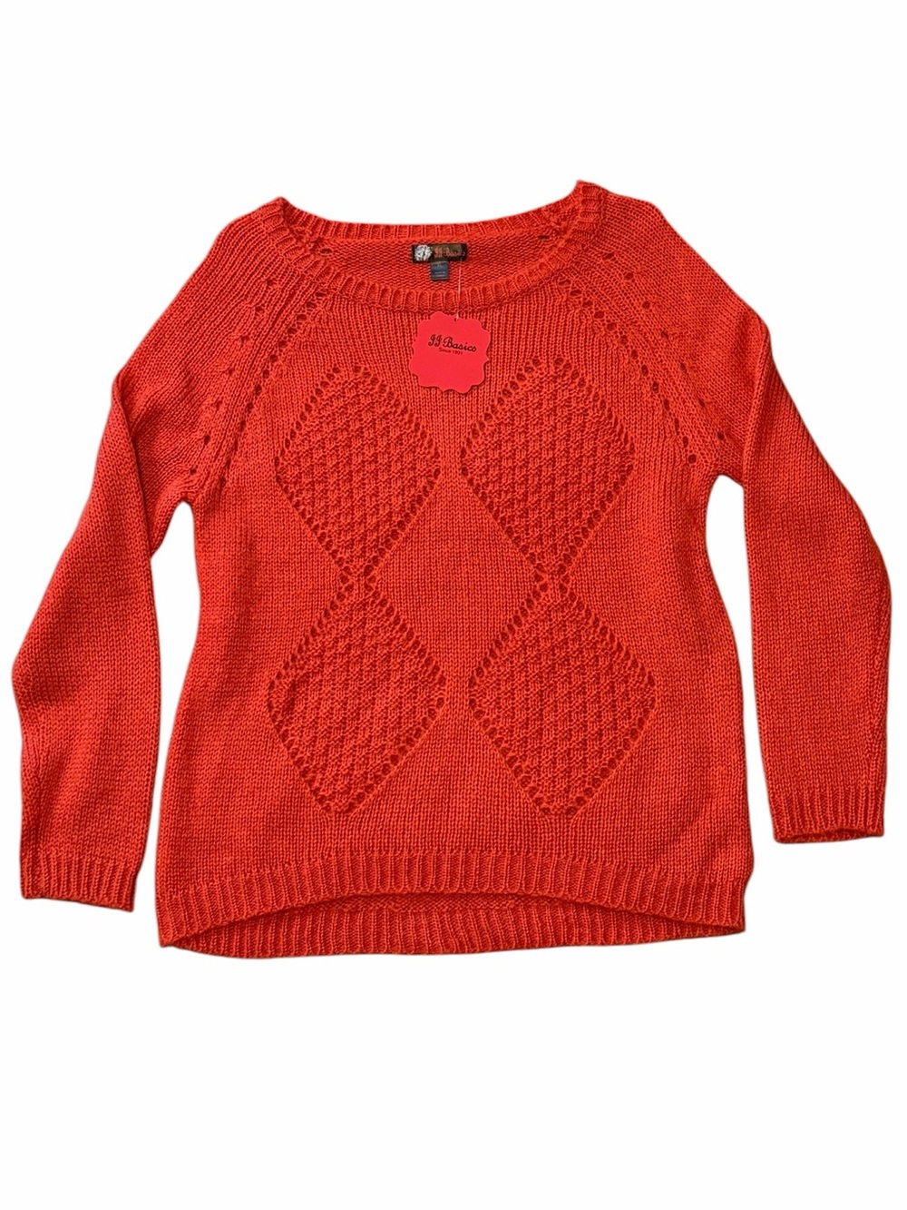 Cozy Red orange Diamond-Stitch Crewneck Sweater xl
